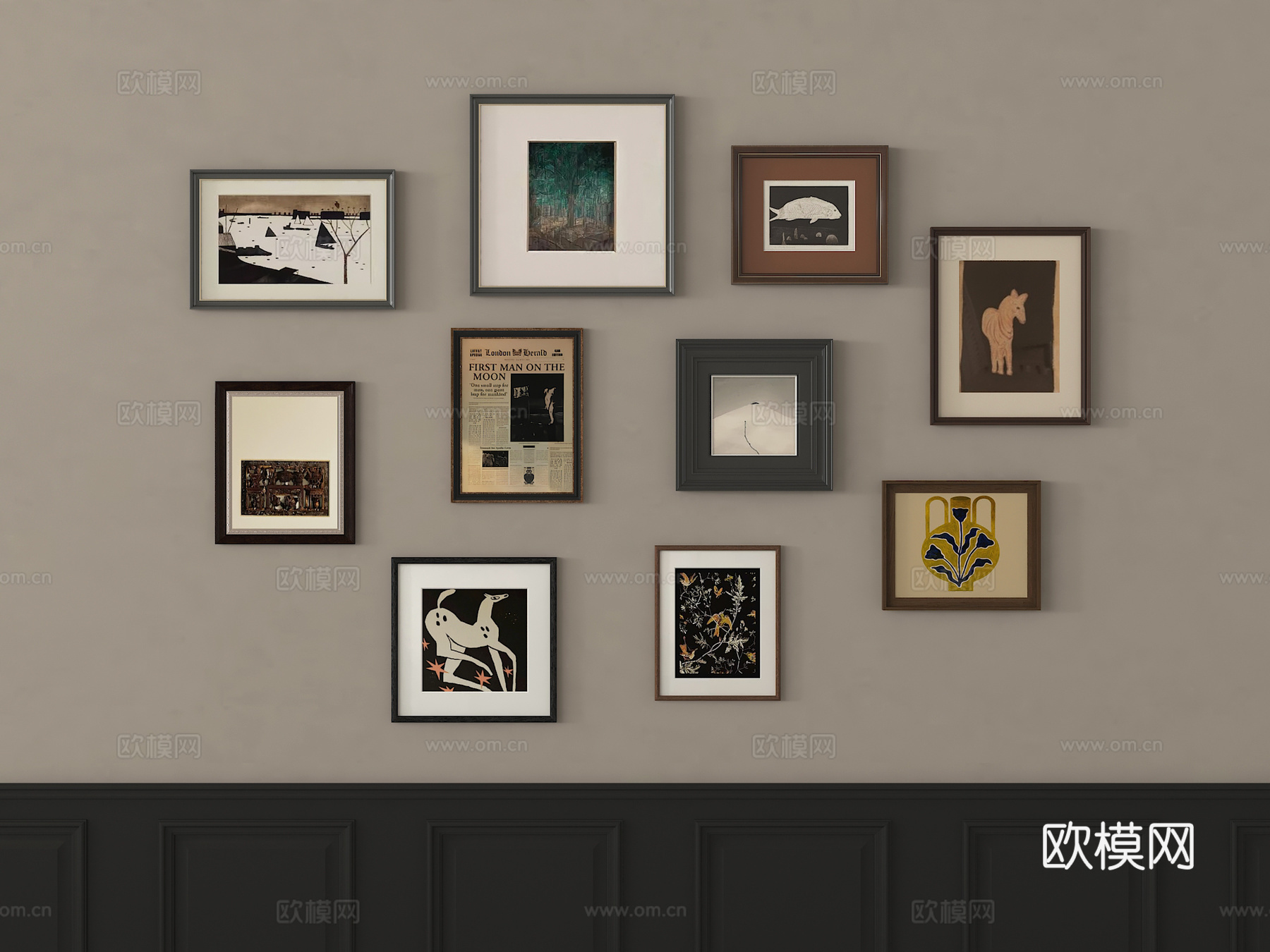 意式装饰画 挂画组合3d模型下载