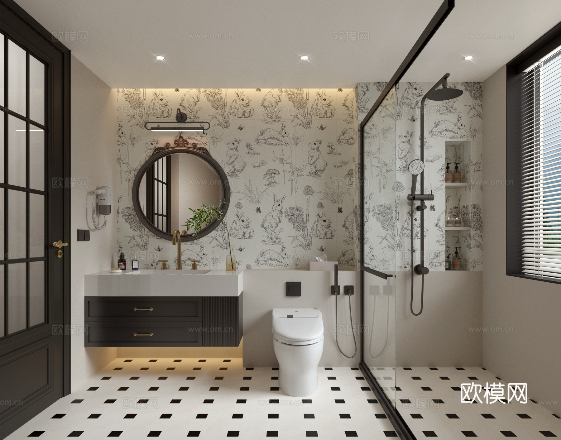 法式卫生间 花砖 卫生间 洗手台su模型