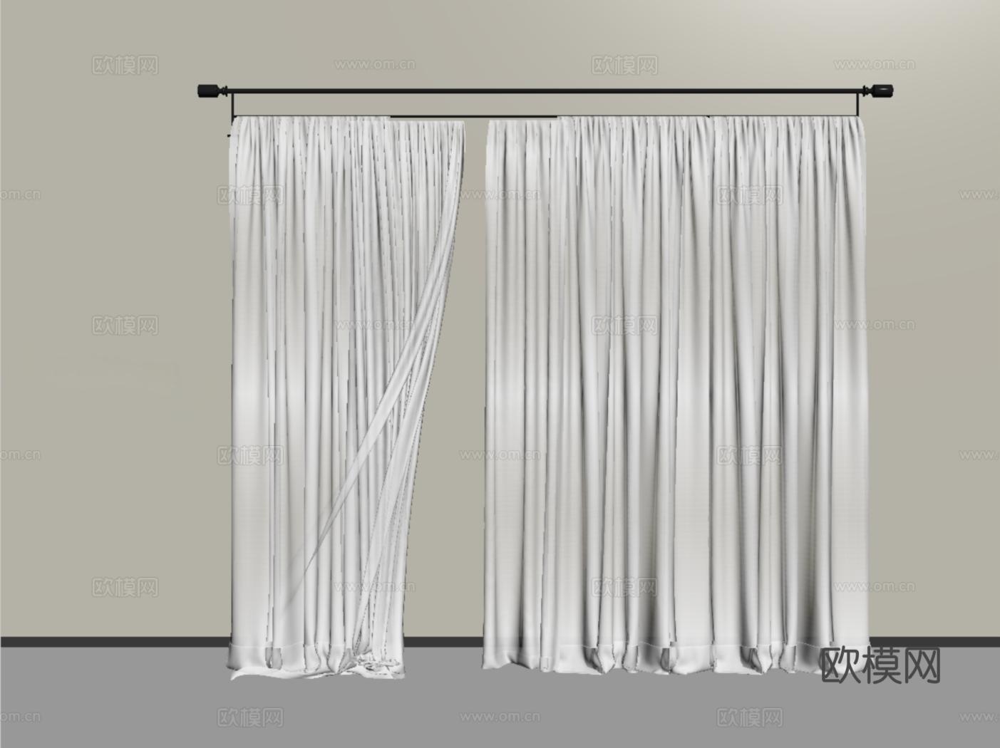 现代窗帘纱帘 布帘褶帘su模型