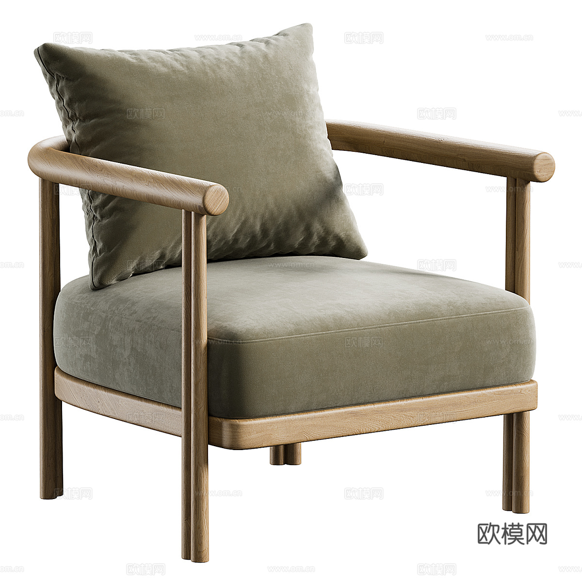 新中式 Cove 柚木休闲椅3d模型下载（渲染图4）