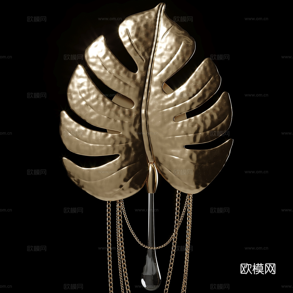 现代轻奢金叶装饰壁灯3d模型下载（渲染图3）