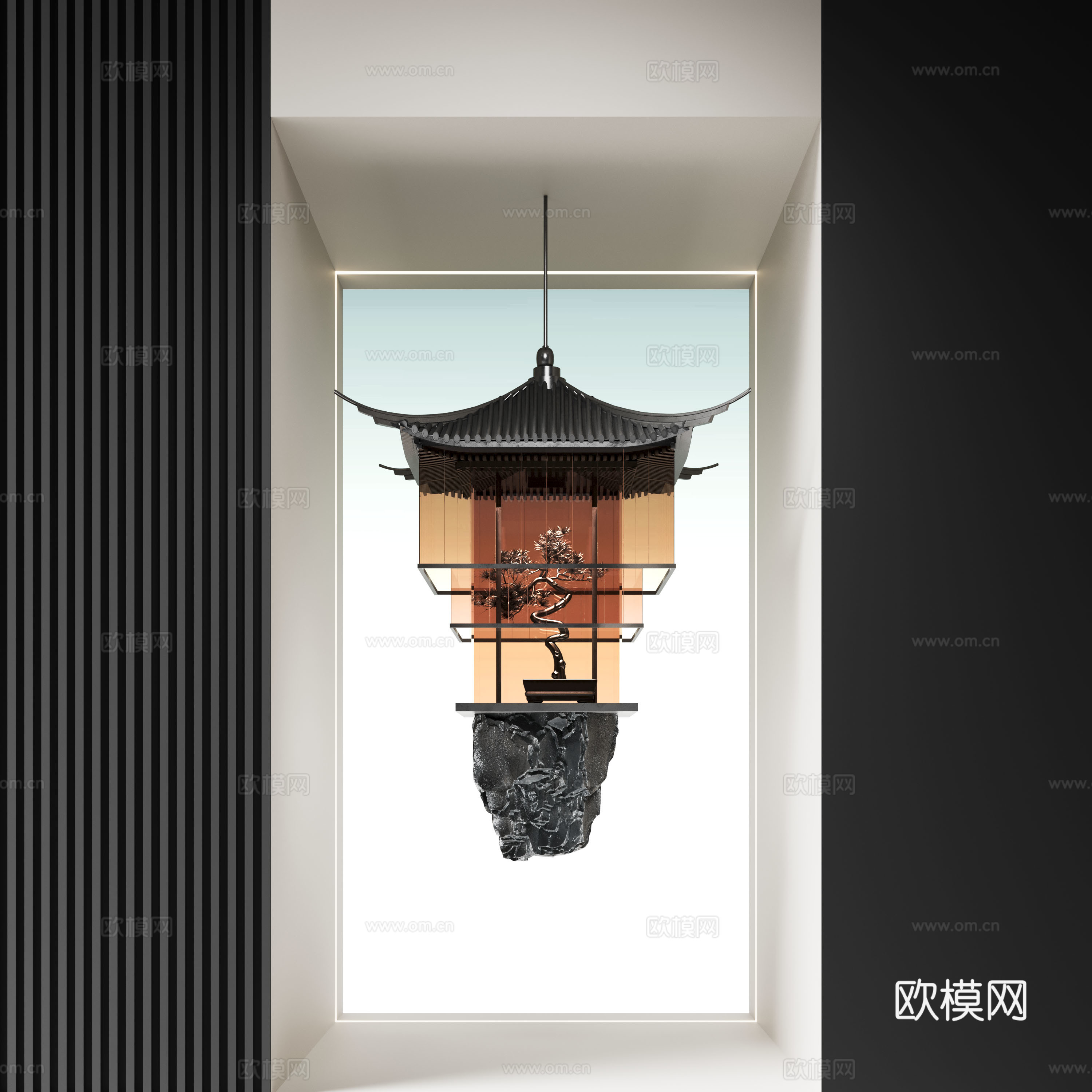 新中式雕塑装置 吊饰su模型
