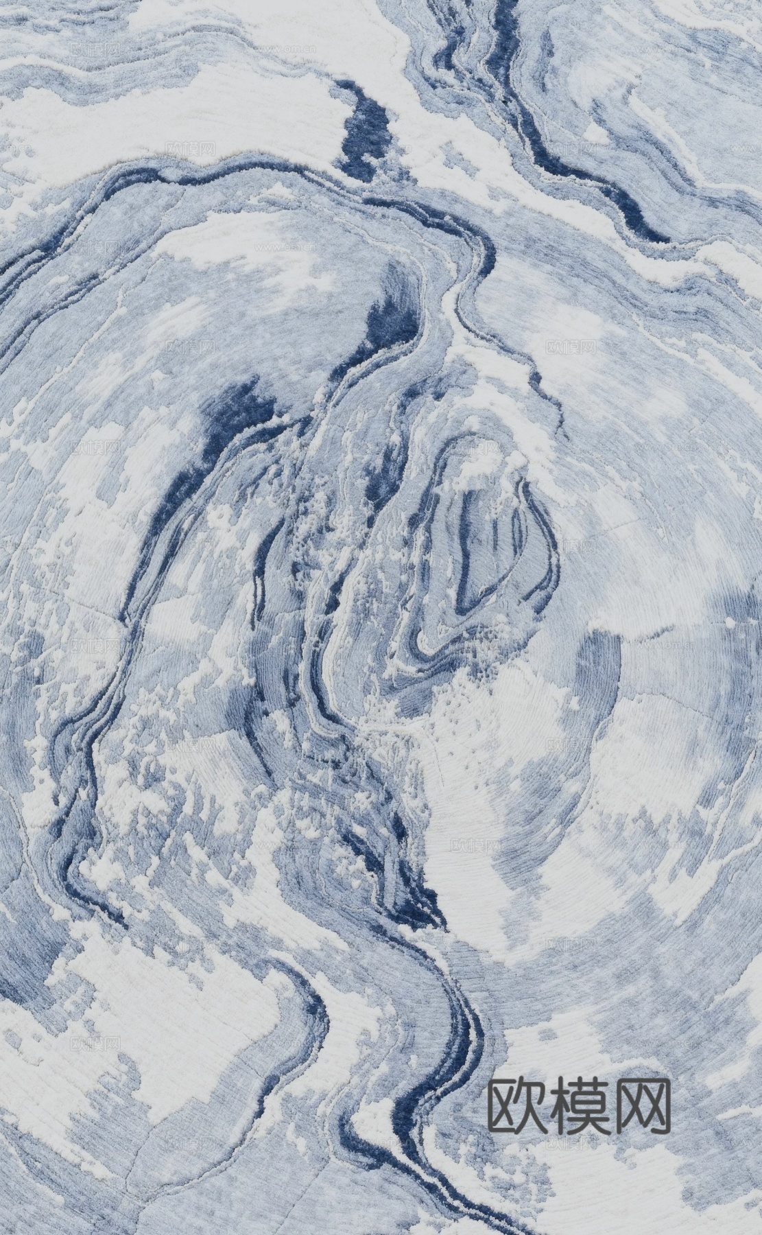 新中式条纹地毯 浅蓝色抽象地毯 蓝白泼墨笔触地毯 禅风地毯