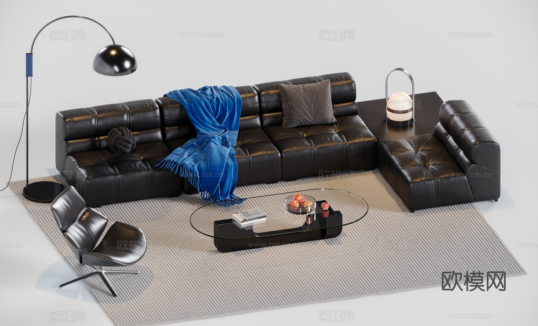 现代暗黑组合沙发3d模型下载