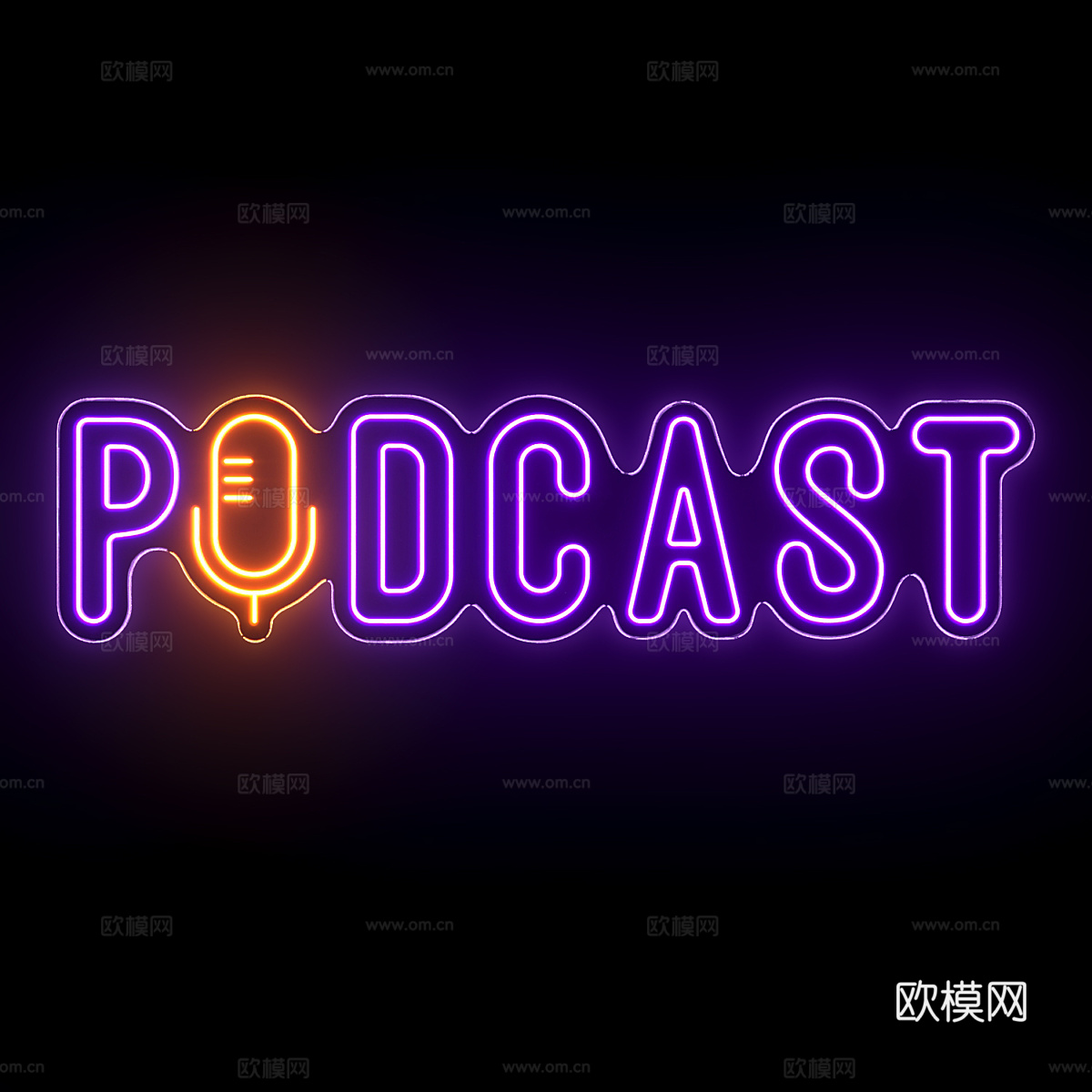 播客霓虹灯标志3d模型下载（渲染图2）