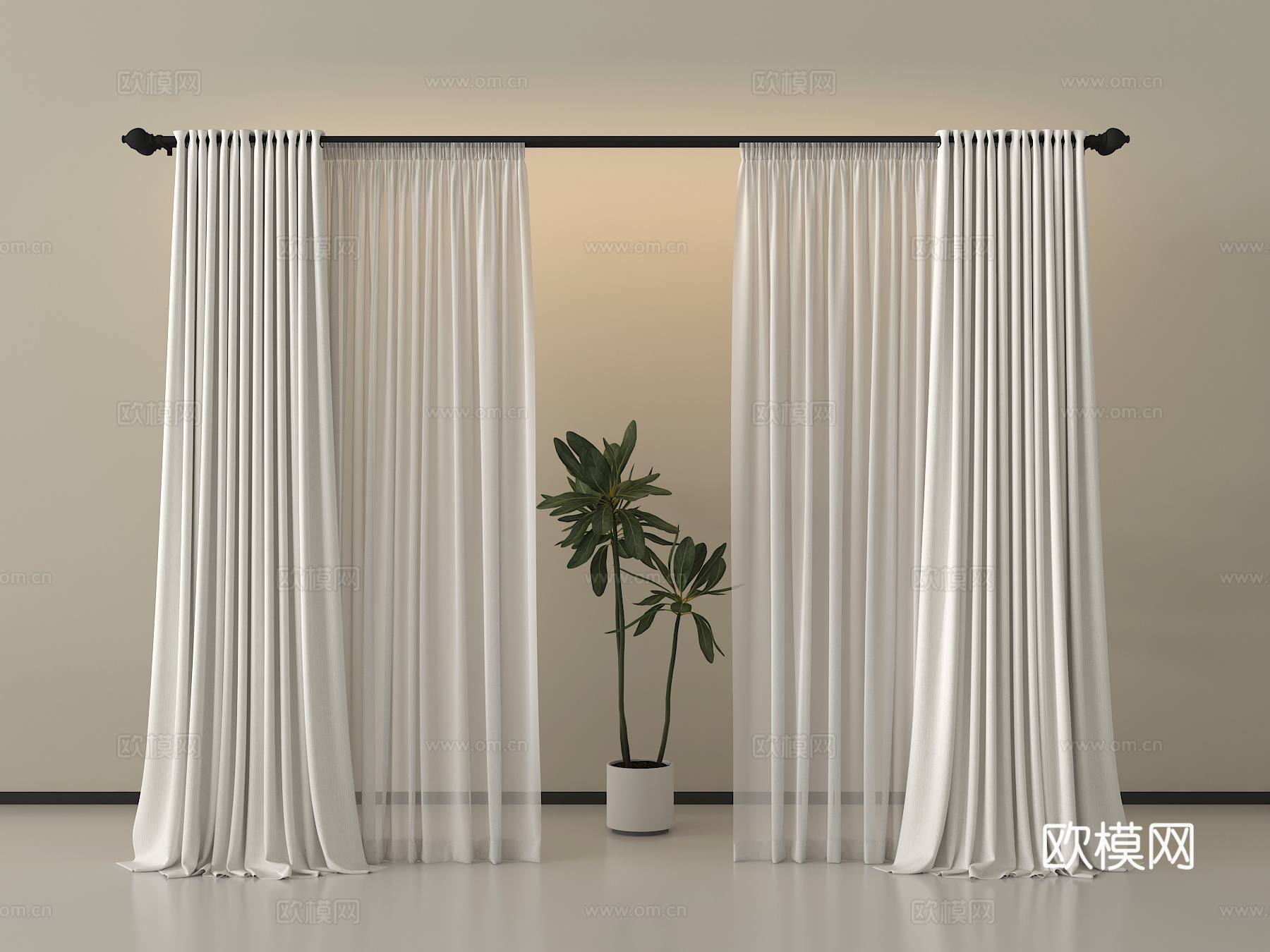 现代窗帘纱帘 布帘褶帘su模型