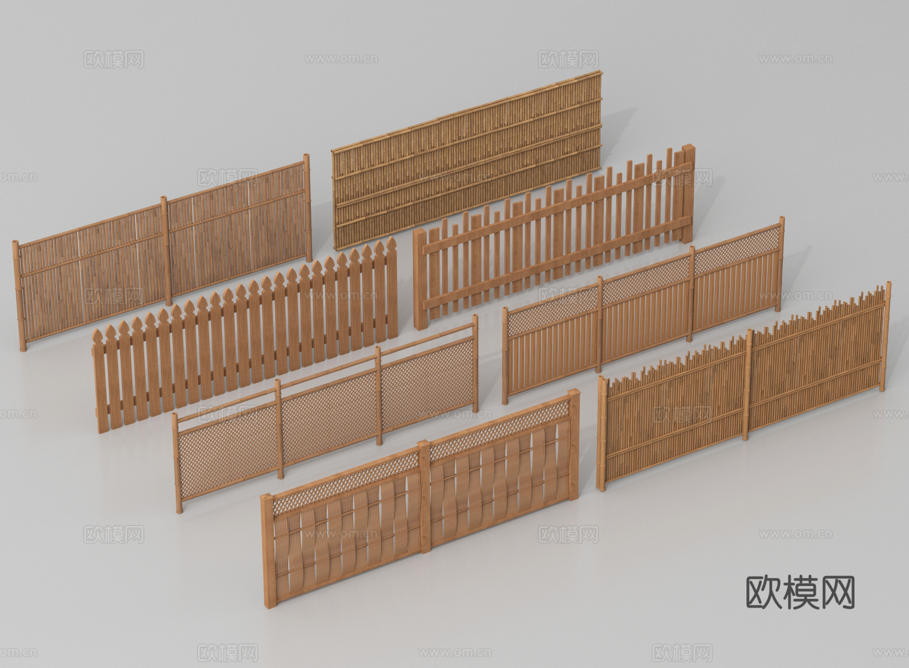 新中式栅栏 篱笆 围栏护栏 栏杆  实木护栏3d模型下载