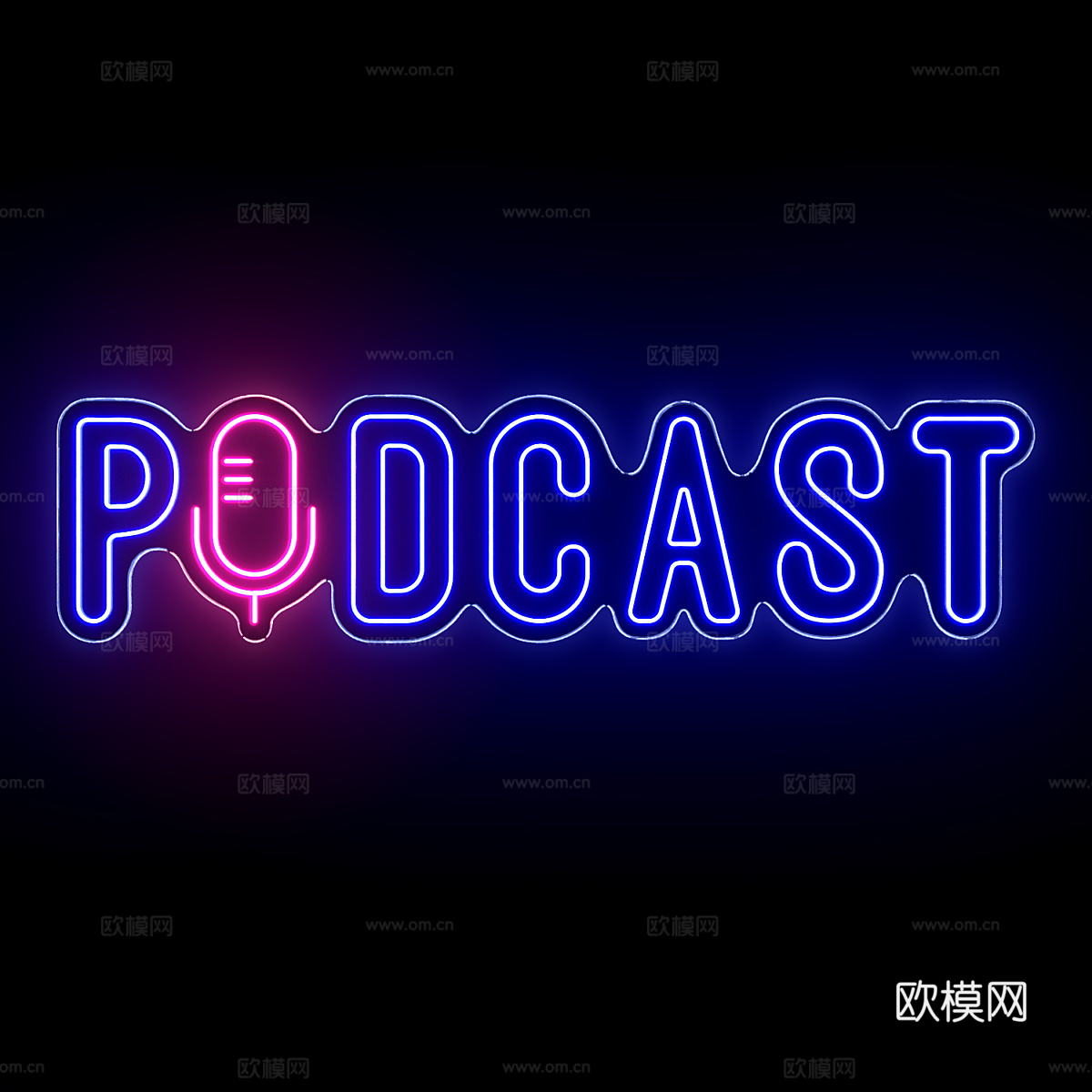 播客霓虹灯标志3d模型下载（渲染图1）