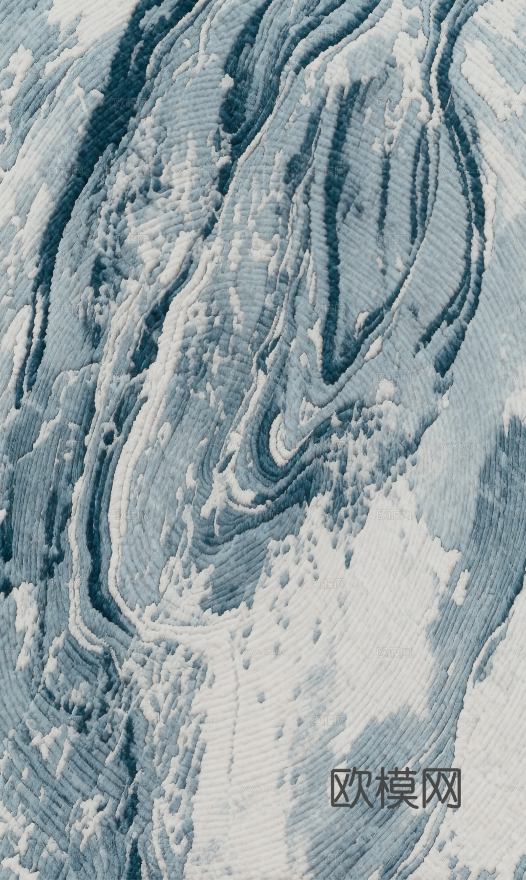 新中式条纹地毯 浅蓝色抽象地毯 蓝白泼墨笔触地毯 禅风地毯