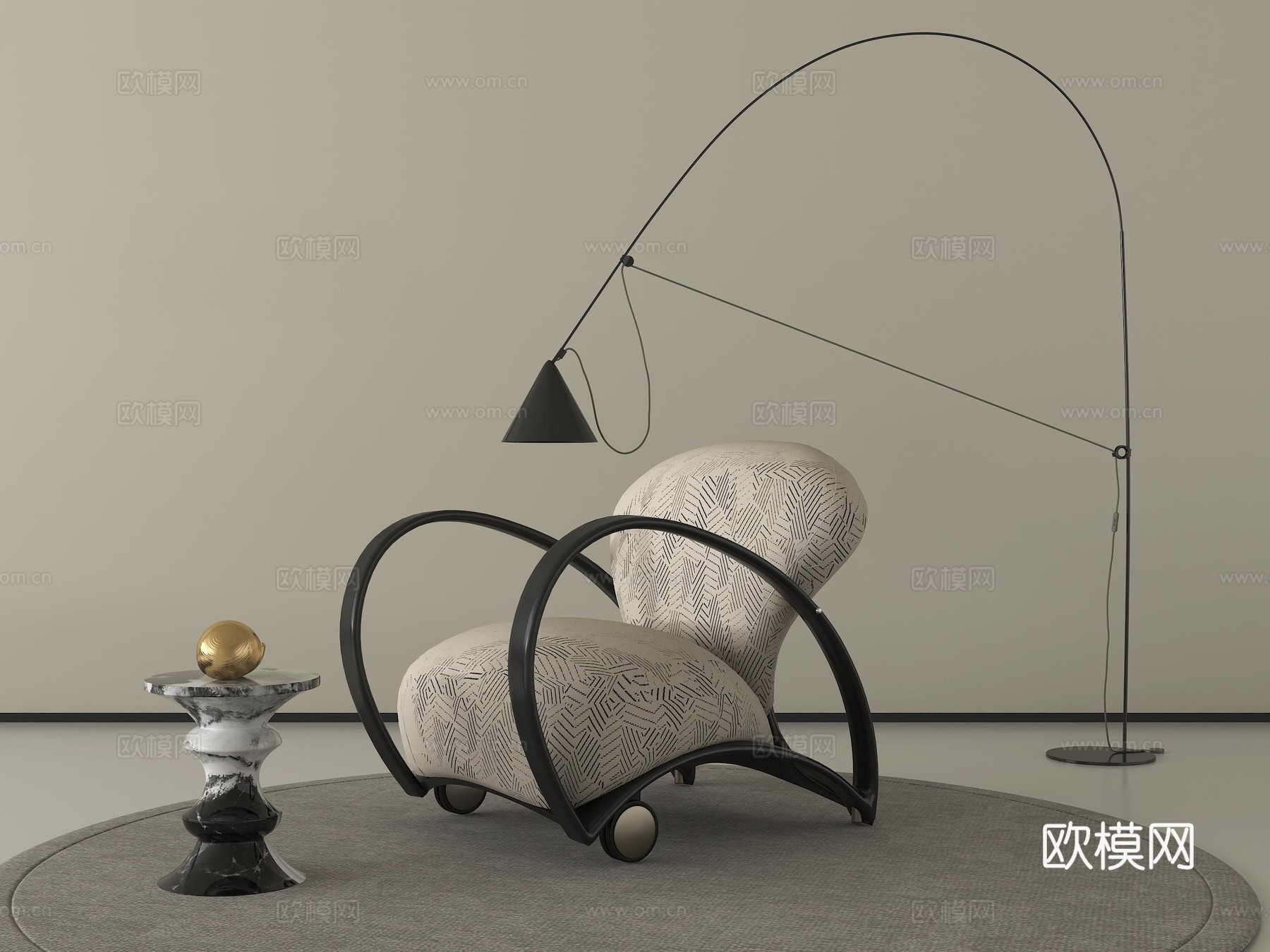 意式单椅 单人沙发 休闲单椅 钓鱼灯su模型