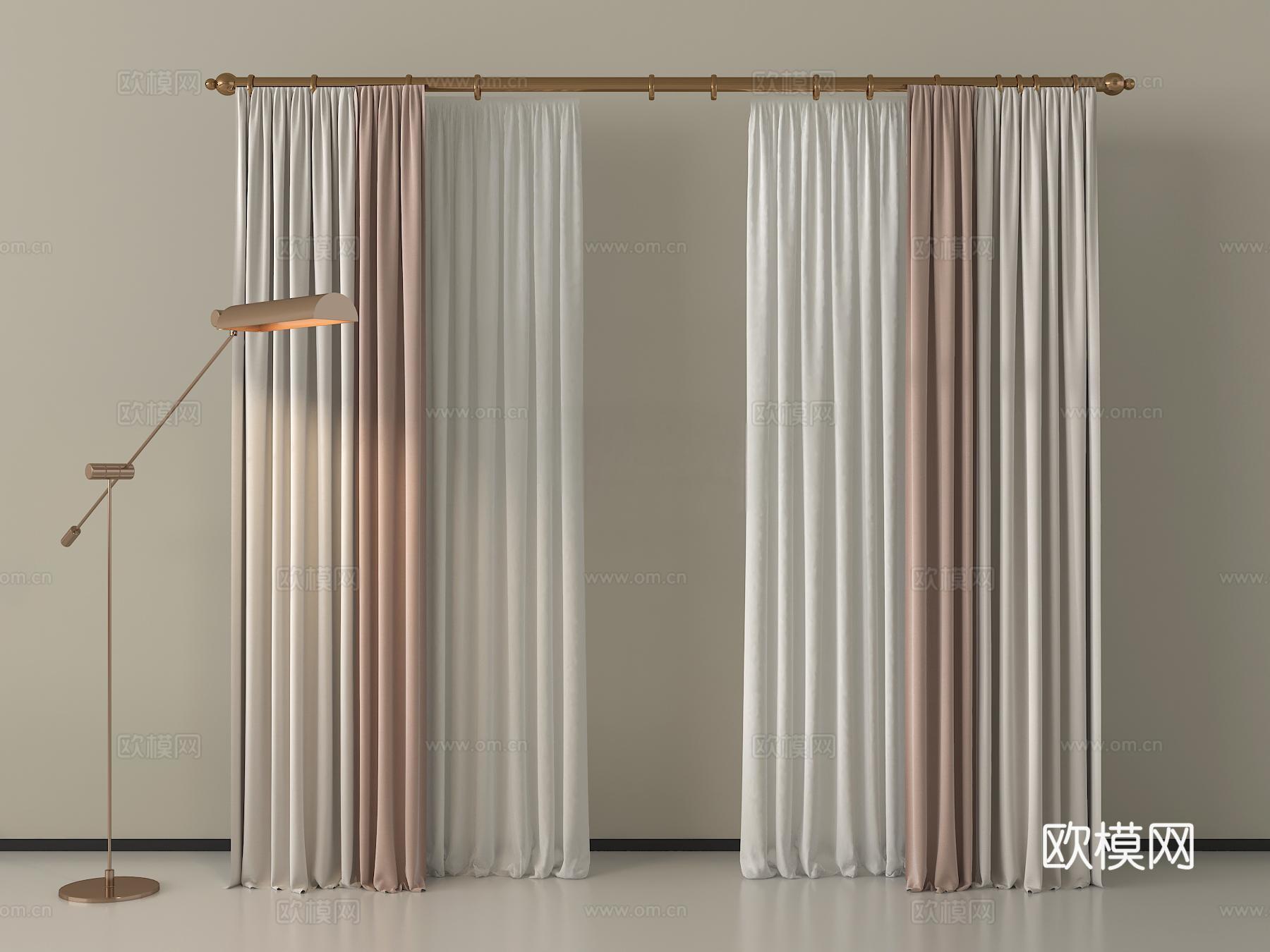 现代窗帘纱帘 布帘褶帘su模型
