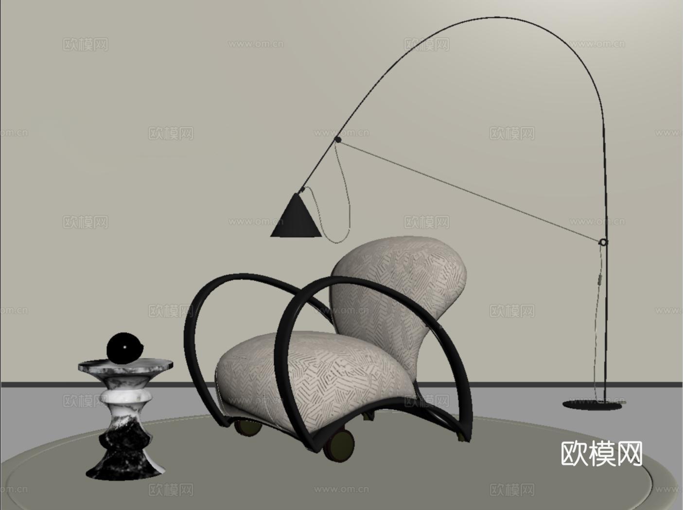 意式单椅 单人沙发 休闲单椅 钓鱼灯su模型