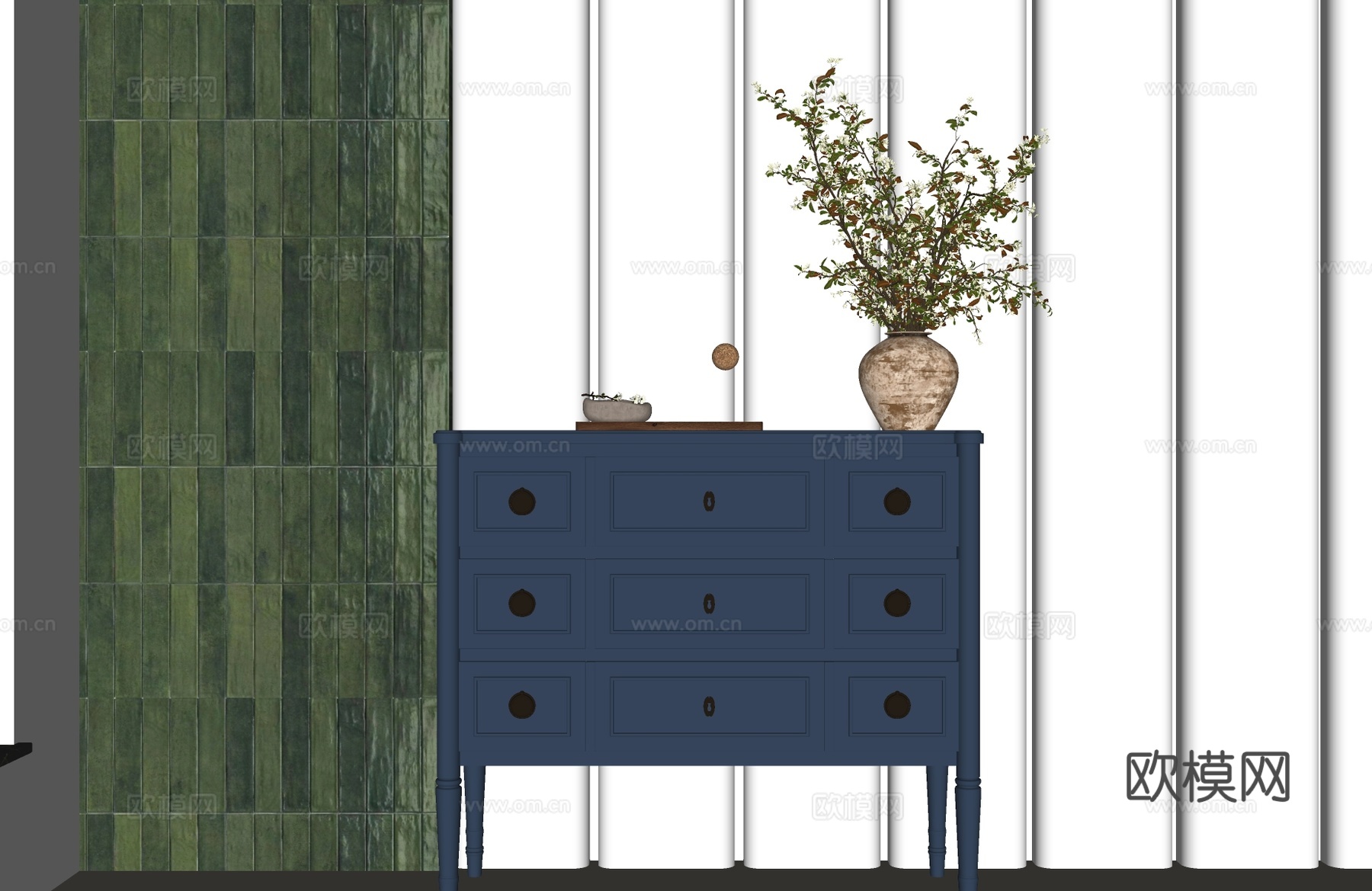 现代美式玄关柜 美式玄关柜su模型