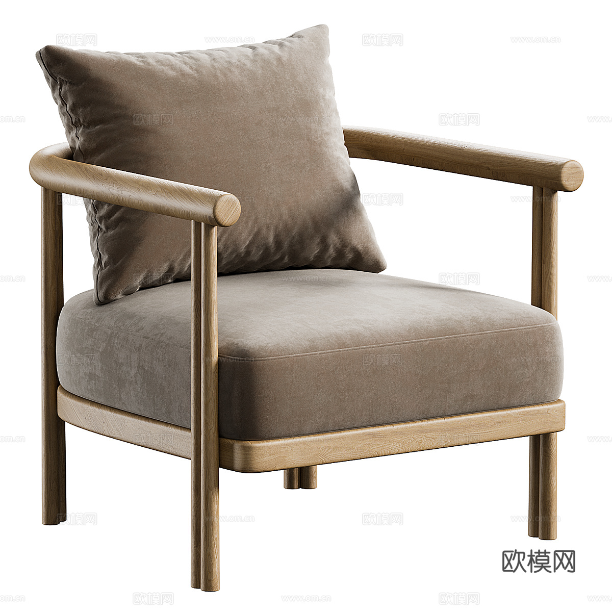 新中式 Cove 柚木休闲椅3d模型下载（渲染图2）