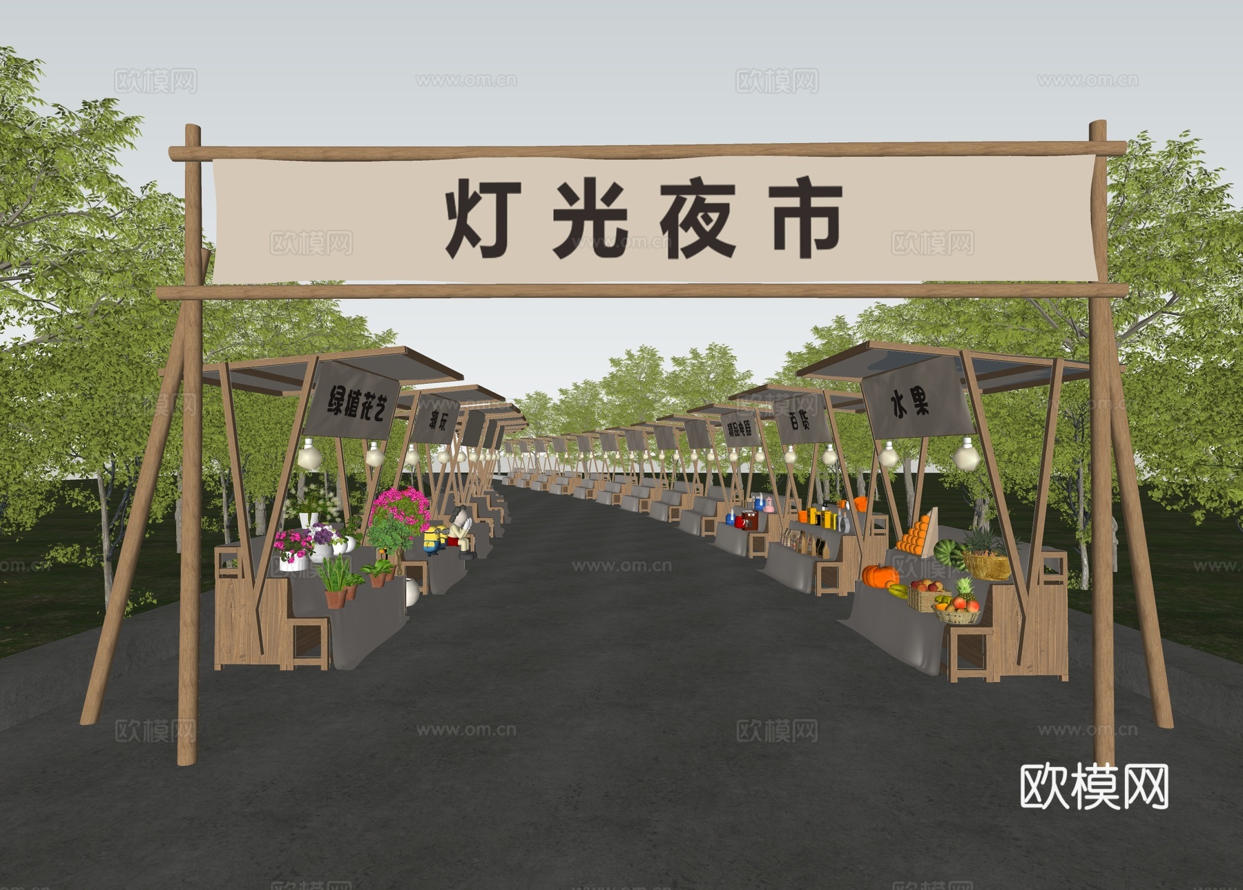 商业摊位 网红摊位 地摊 夜市小摊su模型