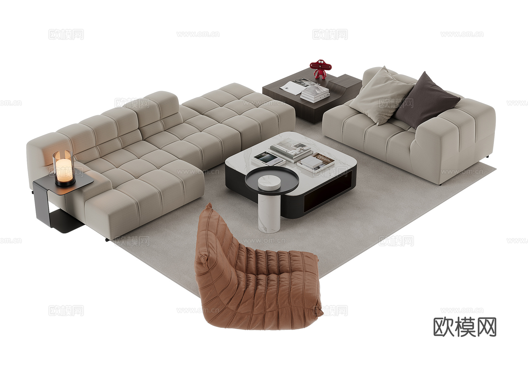 现代沙发茶几组合3d模型下载