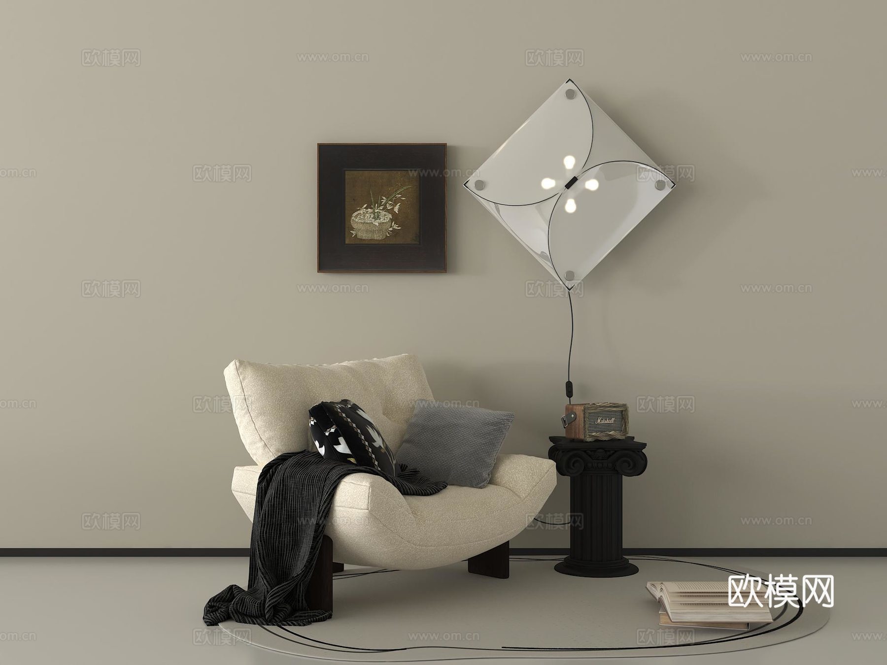 中古休闲椅 沙发边几组合 单人沙发 风筝灯壁灯su模型