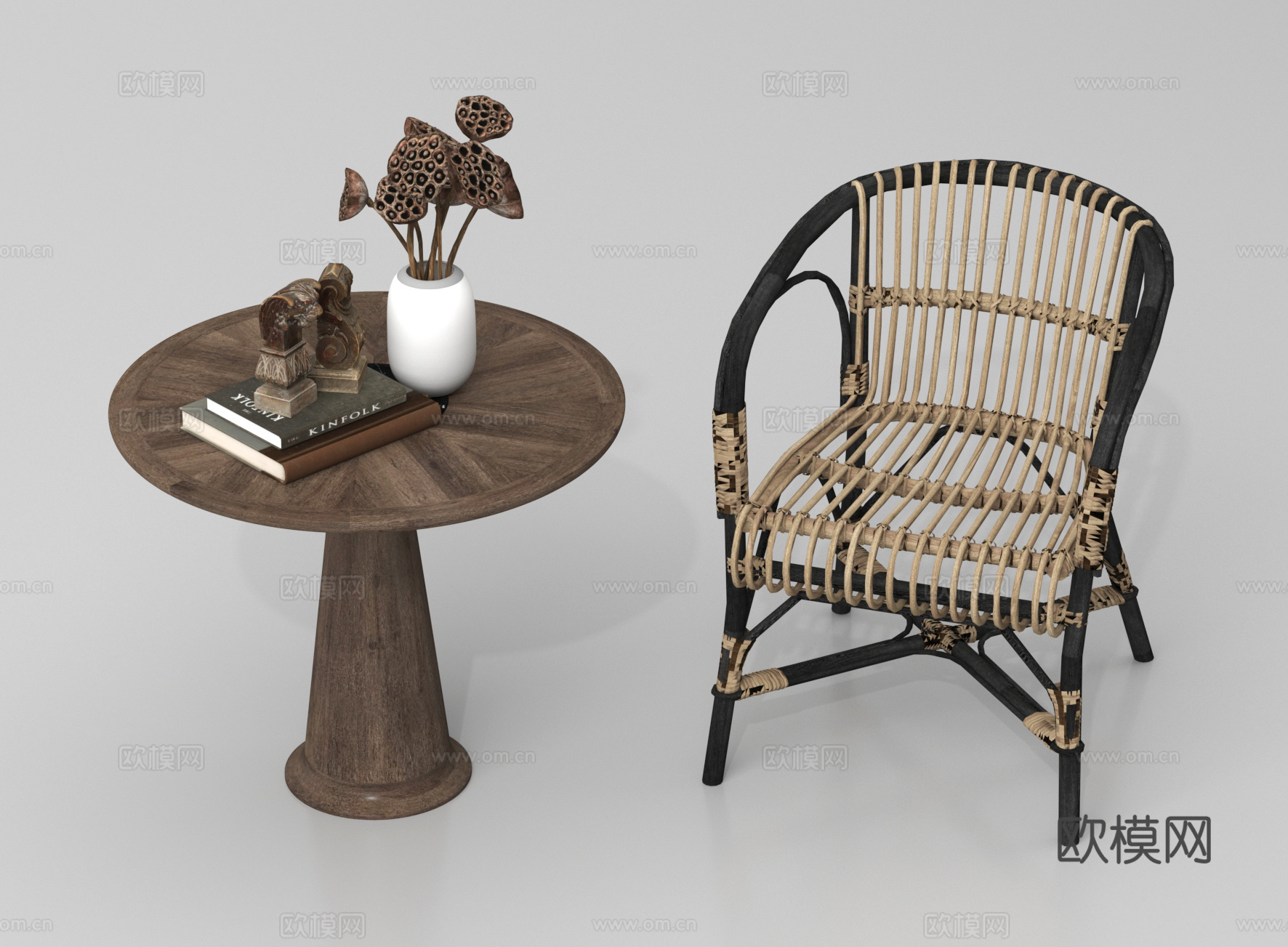 法式藤编休闲椅 边几 摆件3d模型下载
