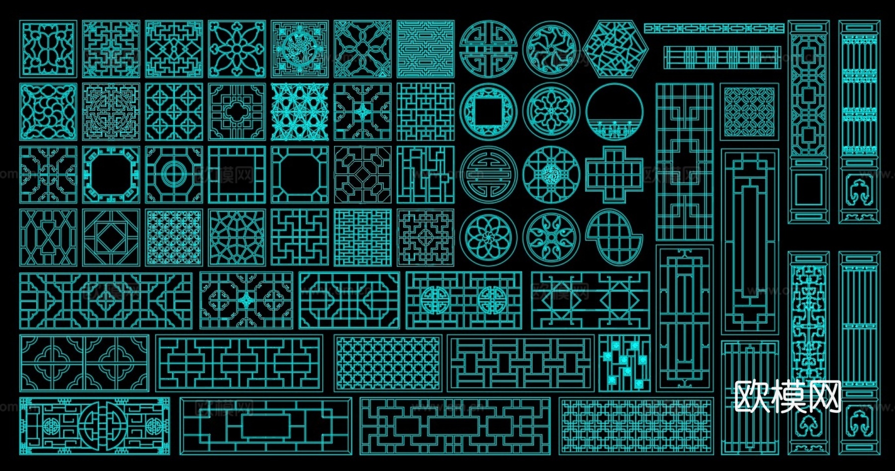 中式镂空门窗花汇总cad施工图