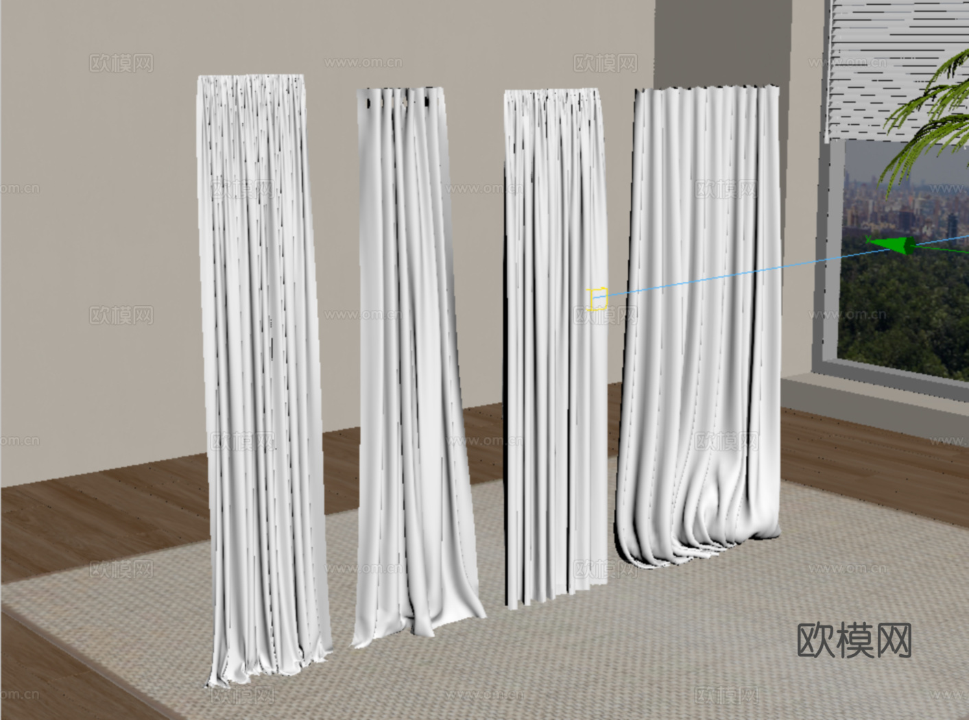 现代窗帘 纱帘 褶帘su模型