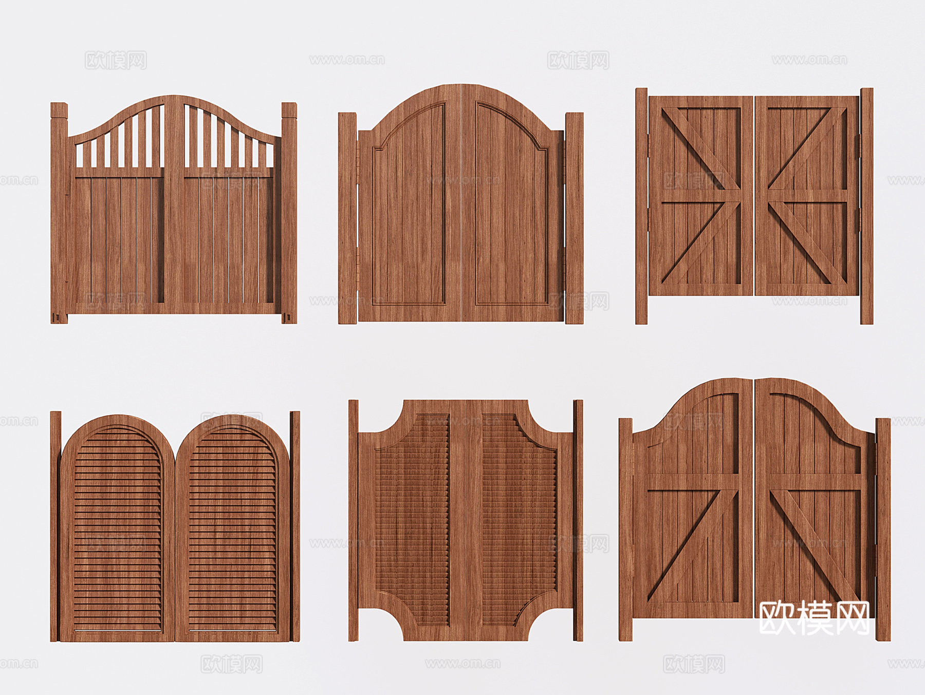 美式庭院门 花园木门 户外篱笆门 防腐木栅栏门 木围栏别墅门su模型