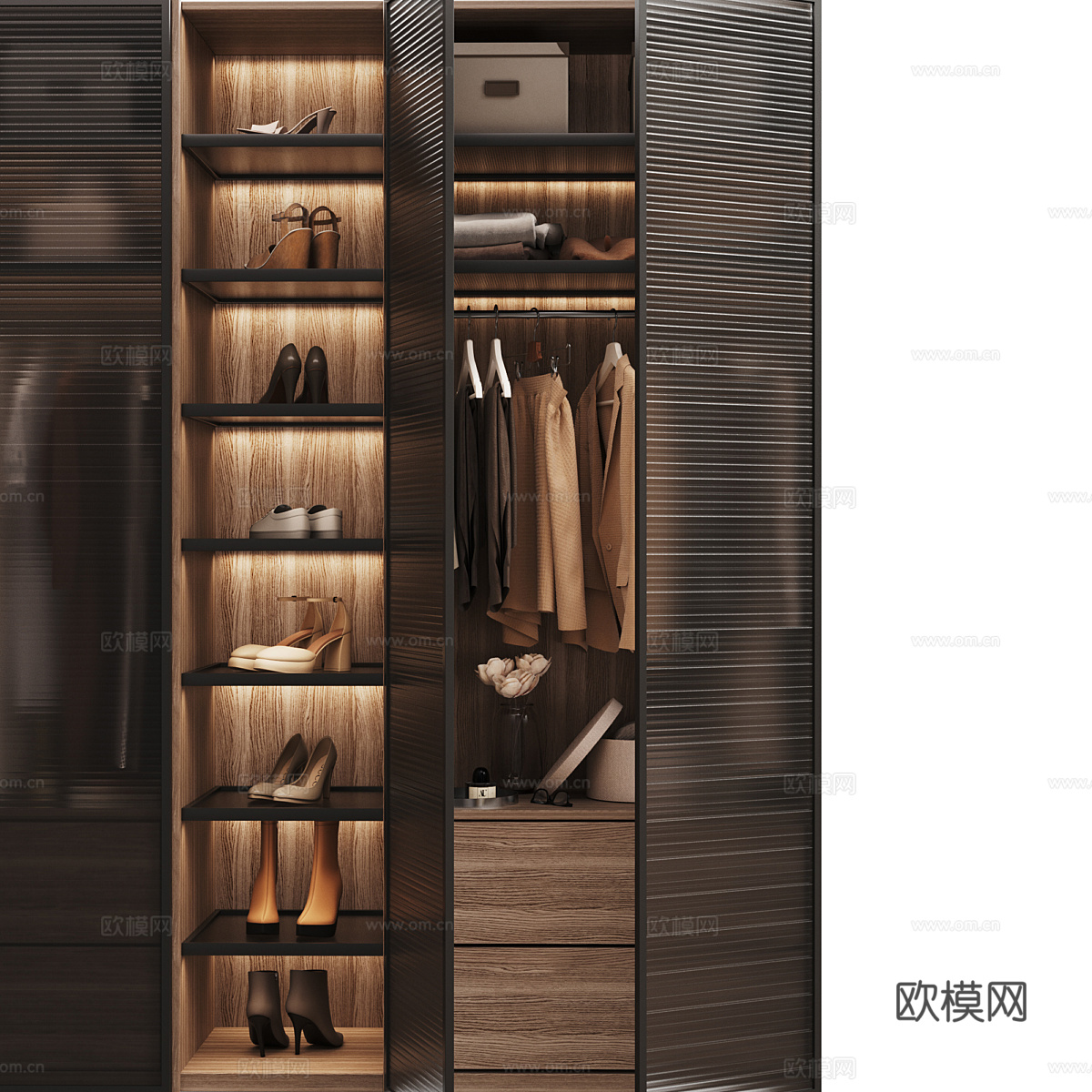 现代意式极简开门衣柜3d模型下载（渲染图4）