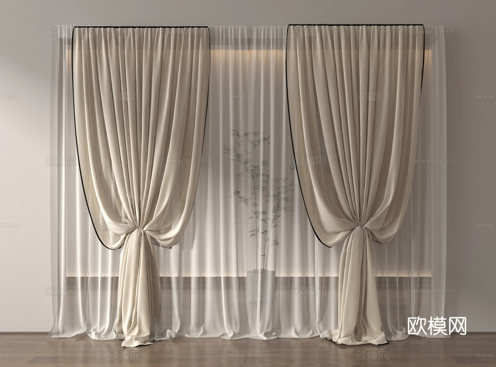 法式窗帘 布艺窗帘 褶帘 纱帘su模型