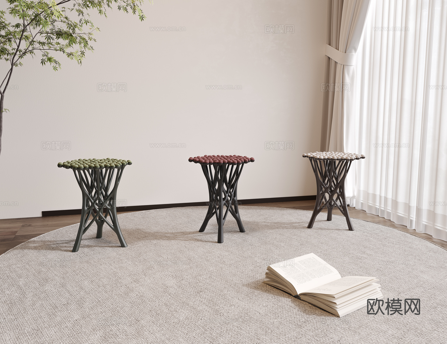 侘寂凳子 木凳 矮凳3d模型下载