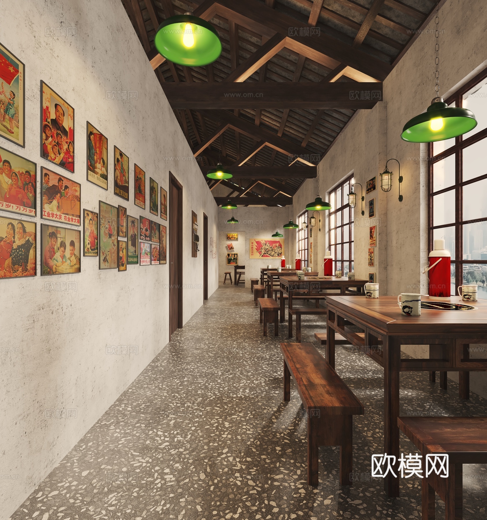 工业风复古火锅店3d模型下载（渲染图3）