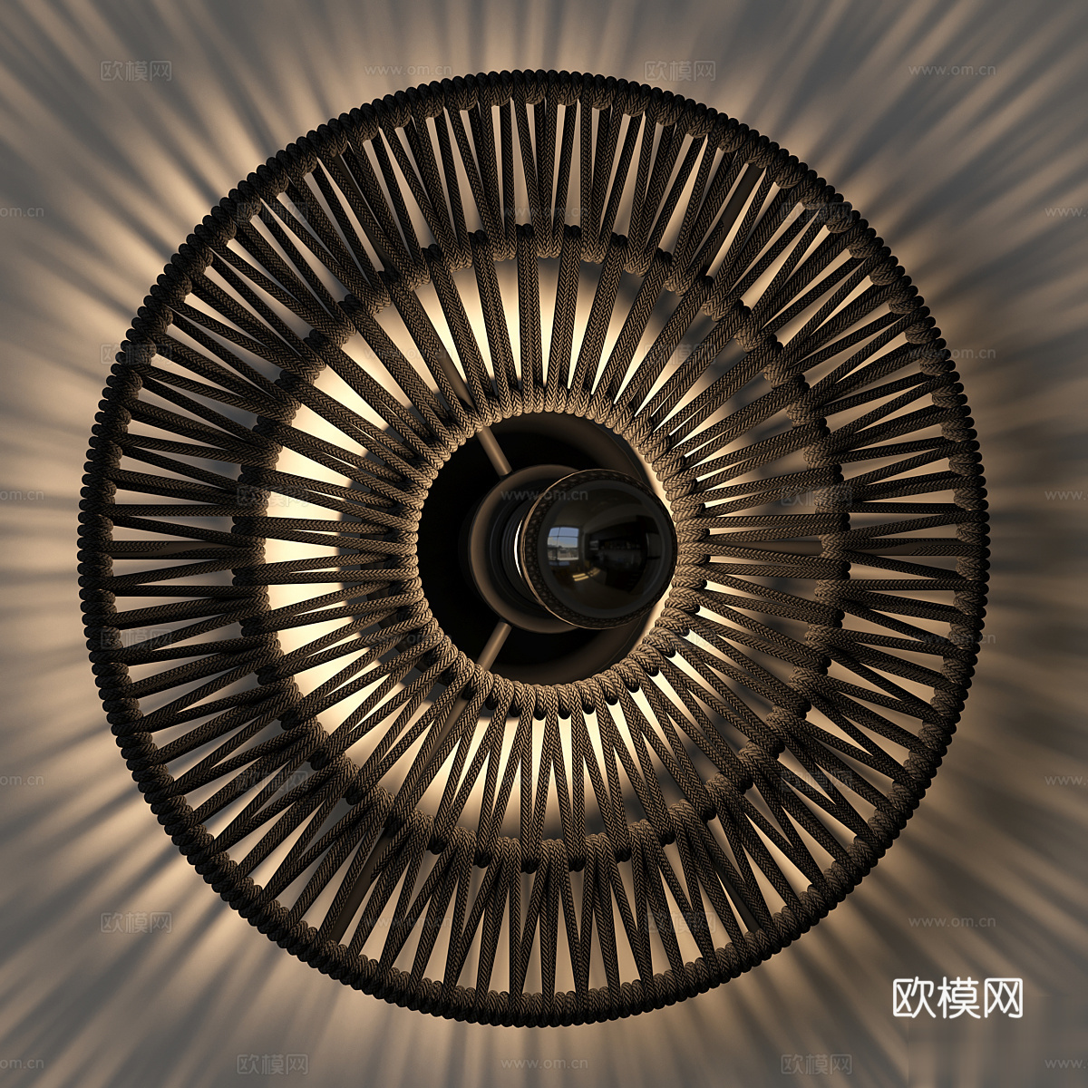新中式侘寂 EDL SFERA 圆形藤编装饰壁灯3d模型下载（渲染图1）