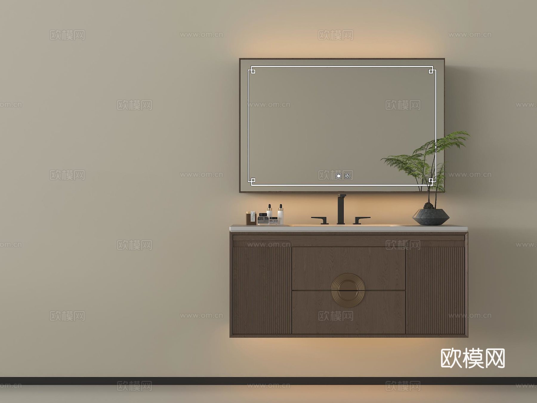 新中式浴室柜 镜柜 卫浴用品su模型