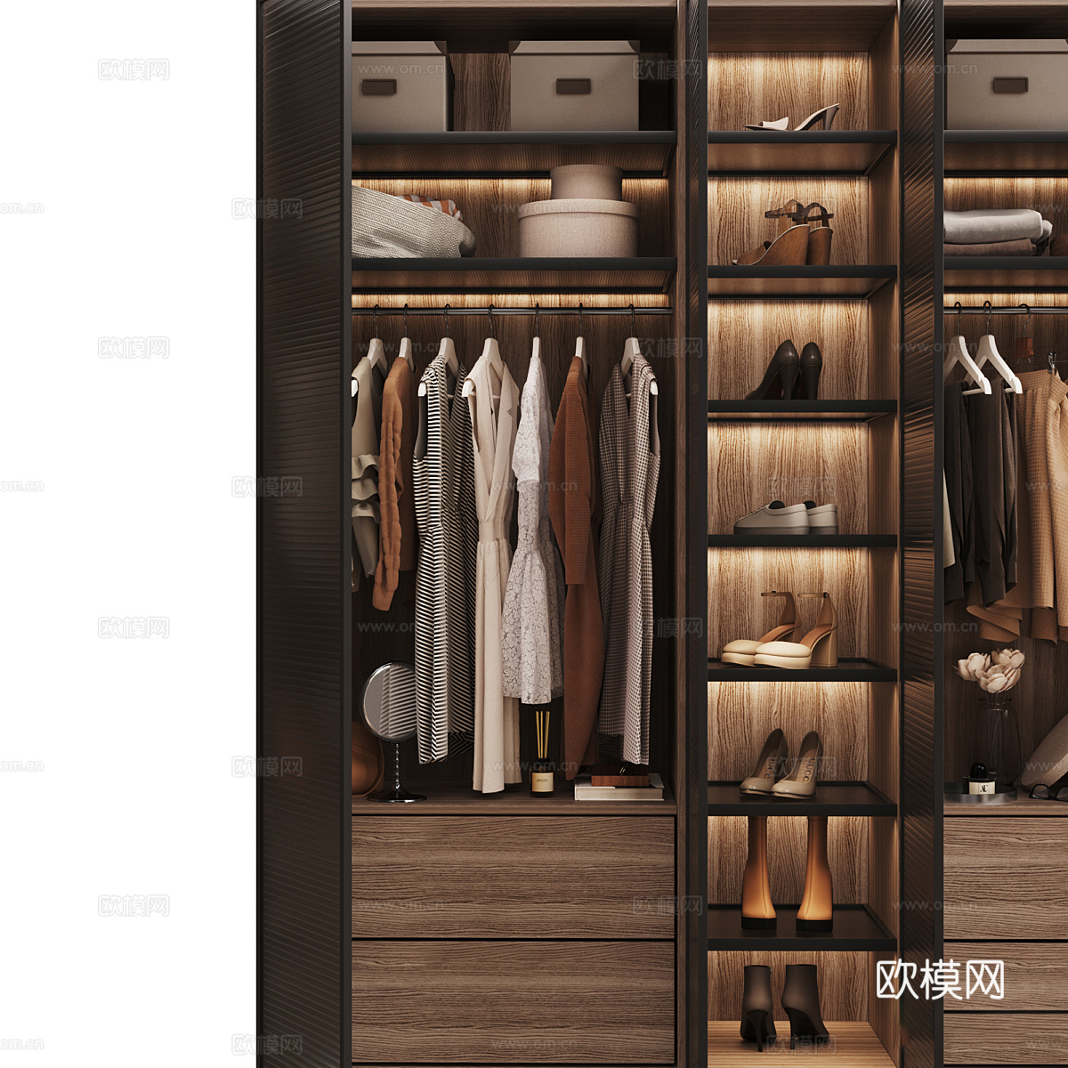 现代意式极简开门衣柜3d模型下载（渲染图3）
