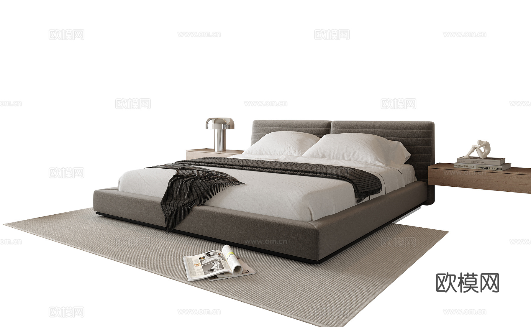 现代双人床 床头柜su模型