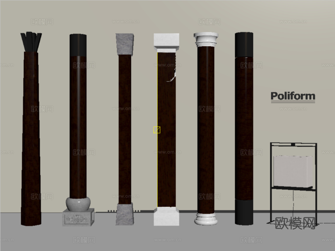 新中式柱子 圆木柱子su模型