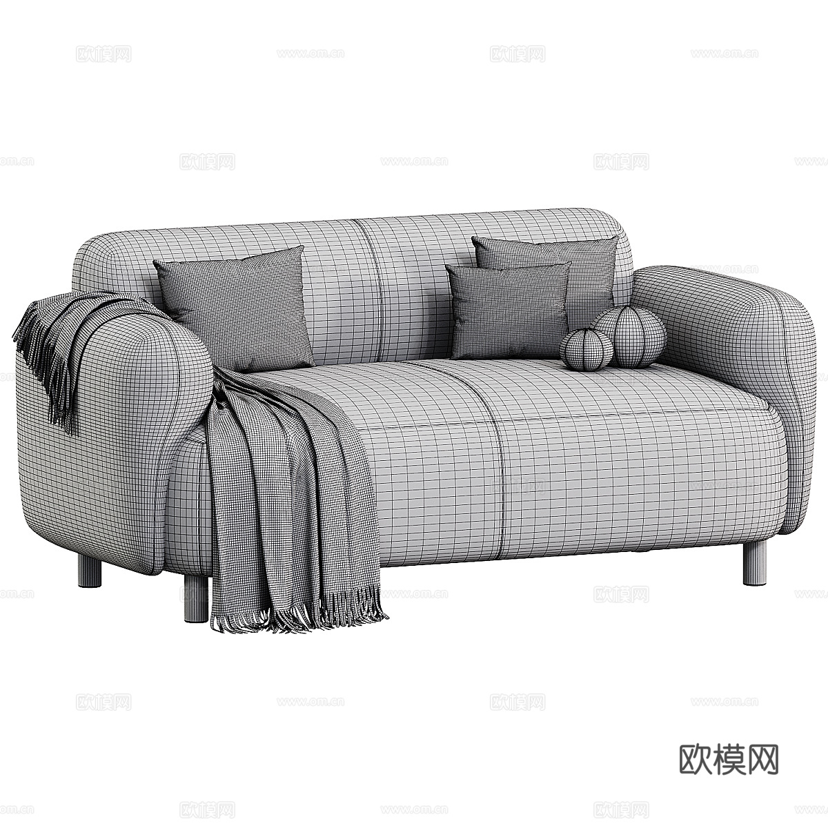 现代北欧双人布艺休闲沙发3d模型下载（渲染图5）