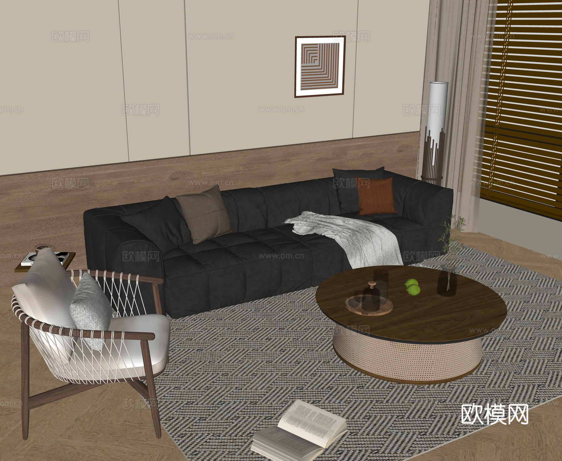 中古多人沙发 皮革沙发 客厅沙发 直角沙发su模型