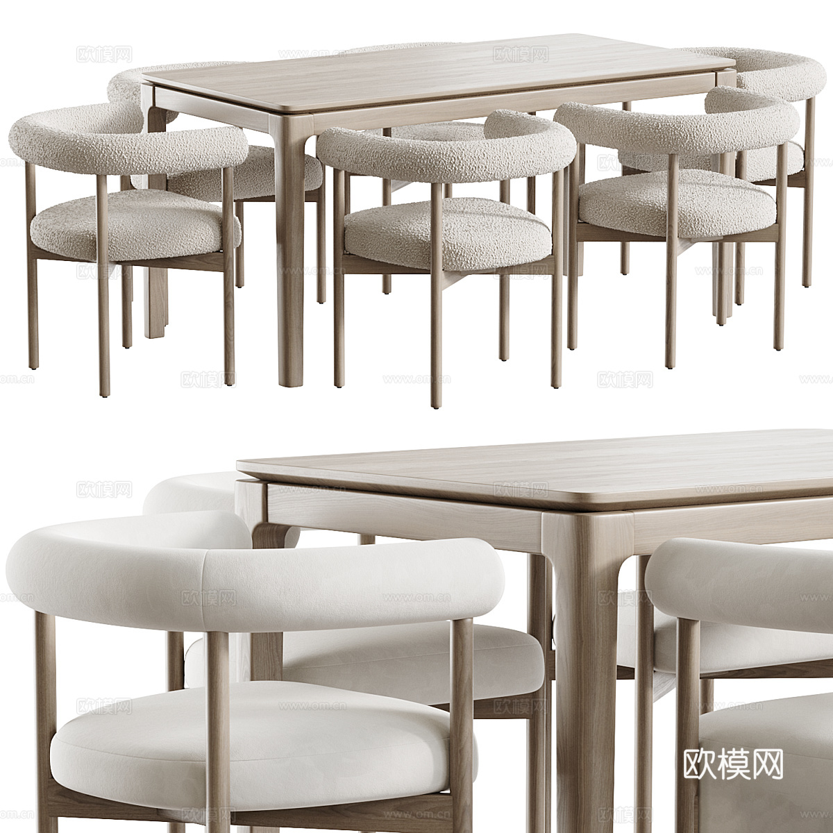 现代意式餐桌椅组合3d模型下载（渲染图1）