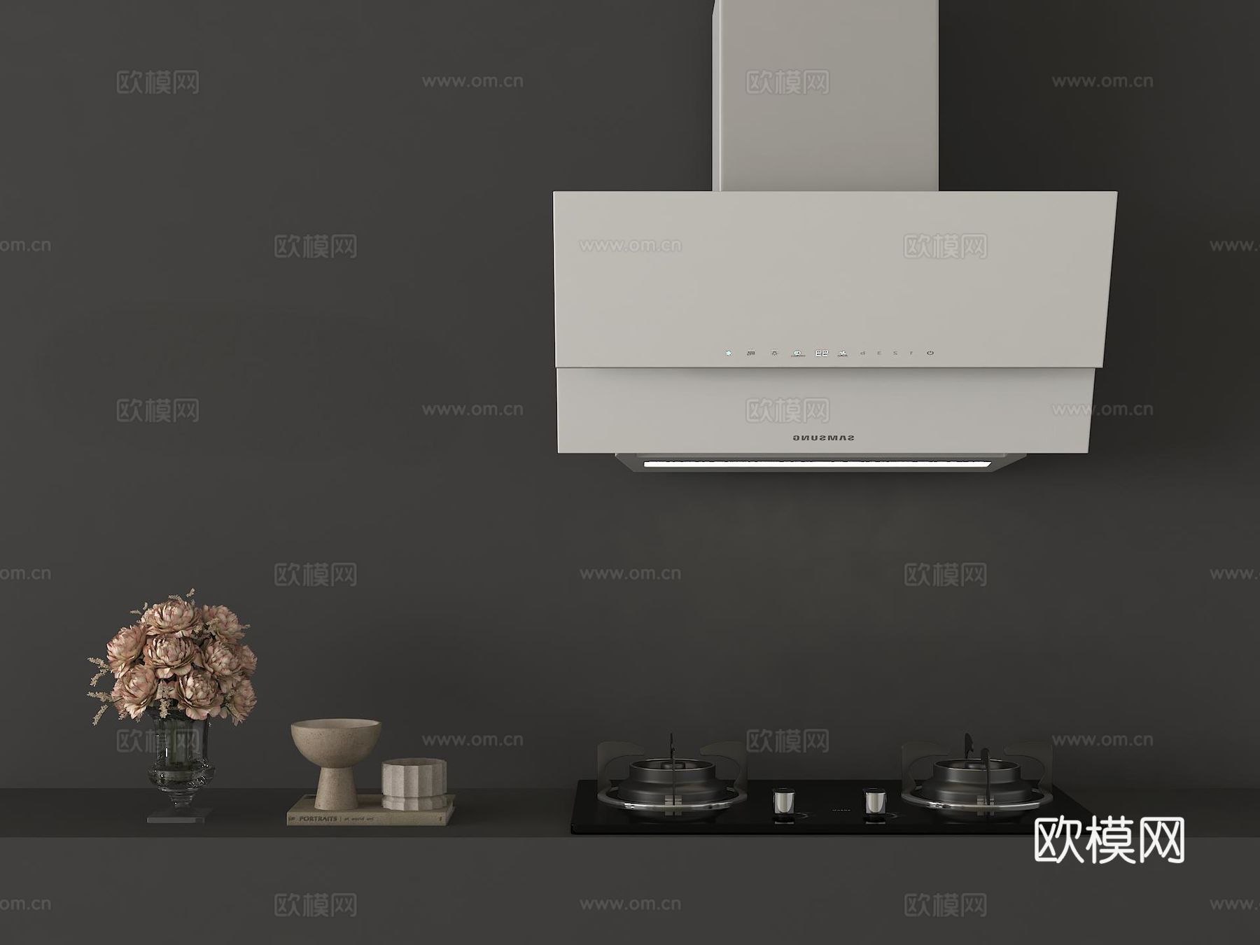 现代油烟机 炉具su模型