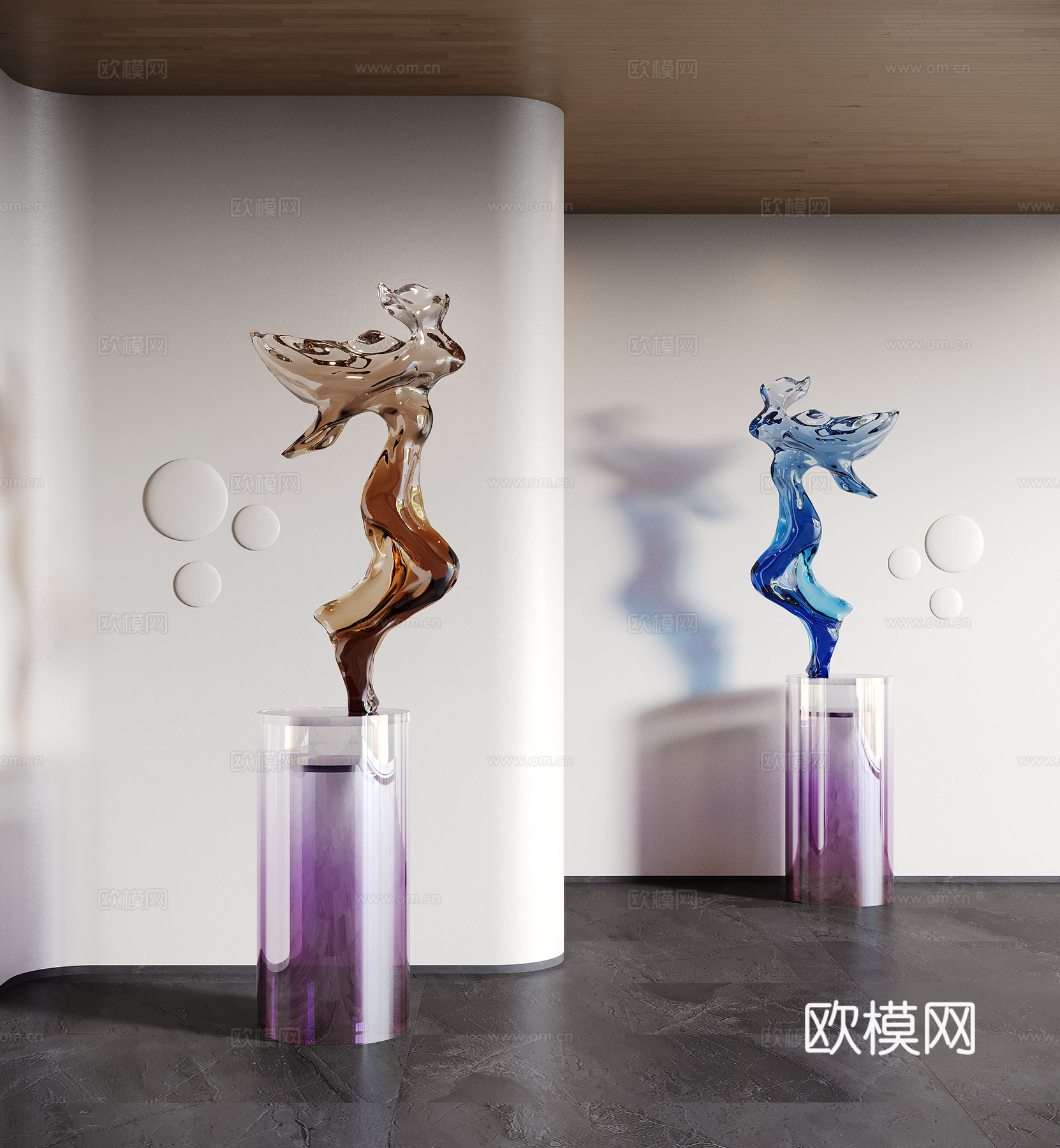 现代水晶雕塑3d模型下载（渲染图1）
