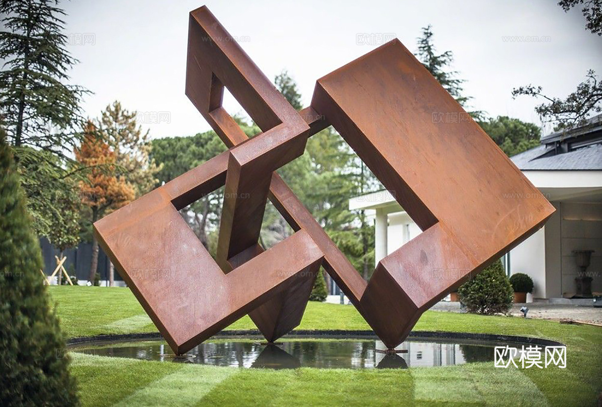 现代雕塑小品 金属循环转折雕塑su模型