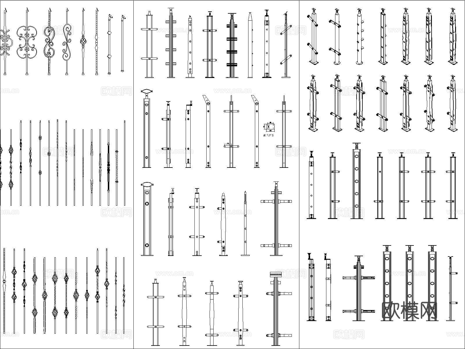 铁艺扶手栏杆旺柱cad施工图