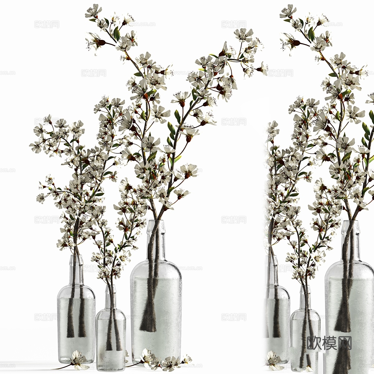 温暖居家的花束 玻璃花瓶3d模型下载