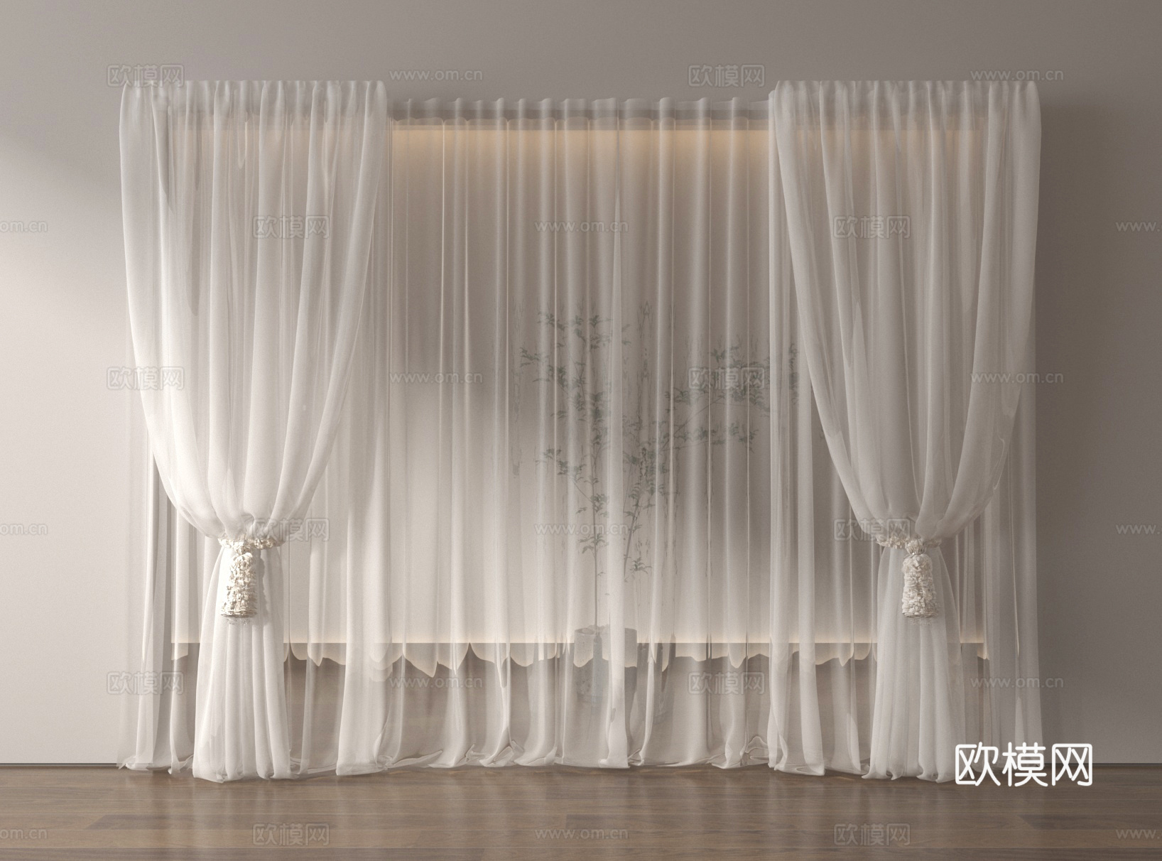 现代窗帘 纱帘 褶帘su模型