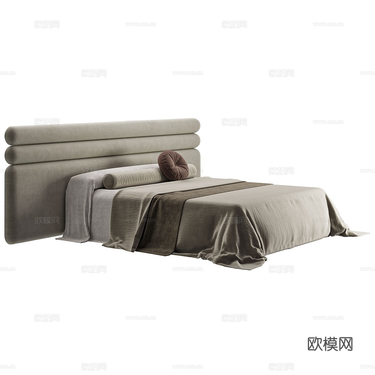 新中式侘寂 Sabbia 布艺双人床3d模型下载（渲染图2）