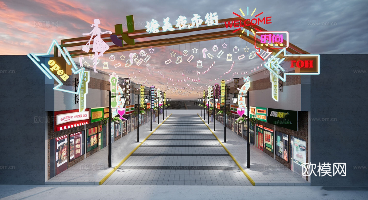 商业摊位 网红摊位 地摊 商业街su模型
