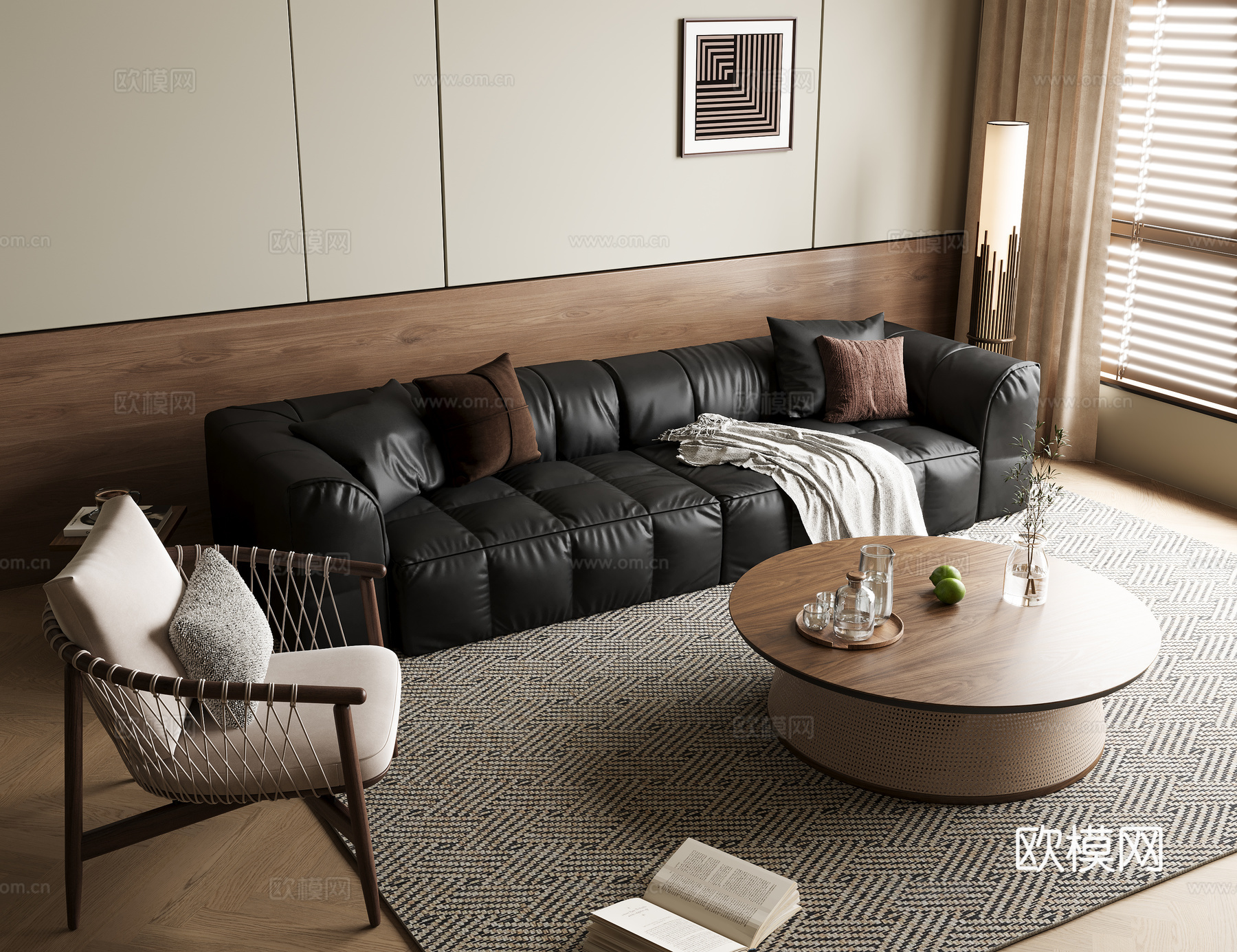 中古多人沙发 皮革沙发 客厅沙发 直角沙发su模型