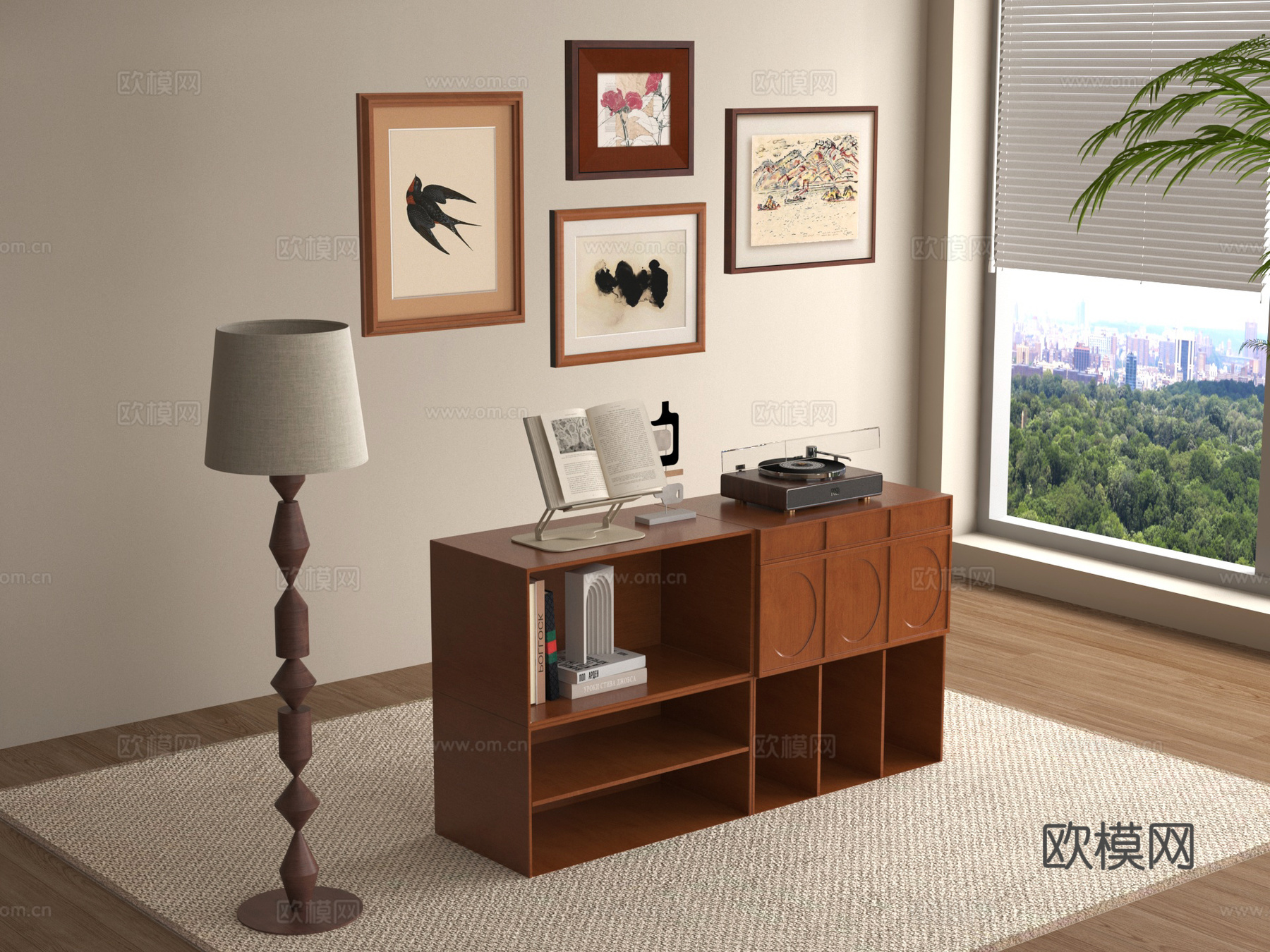 中古餐边柜 矮柜 装饰柜 斗柜 落地灯 挂画 摆件su模型