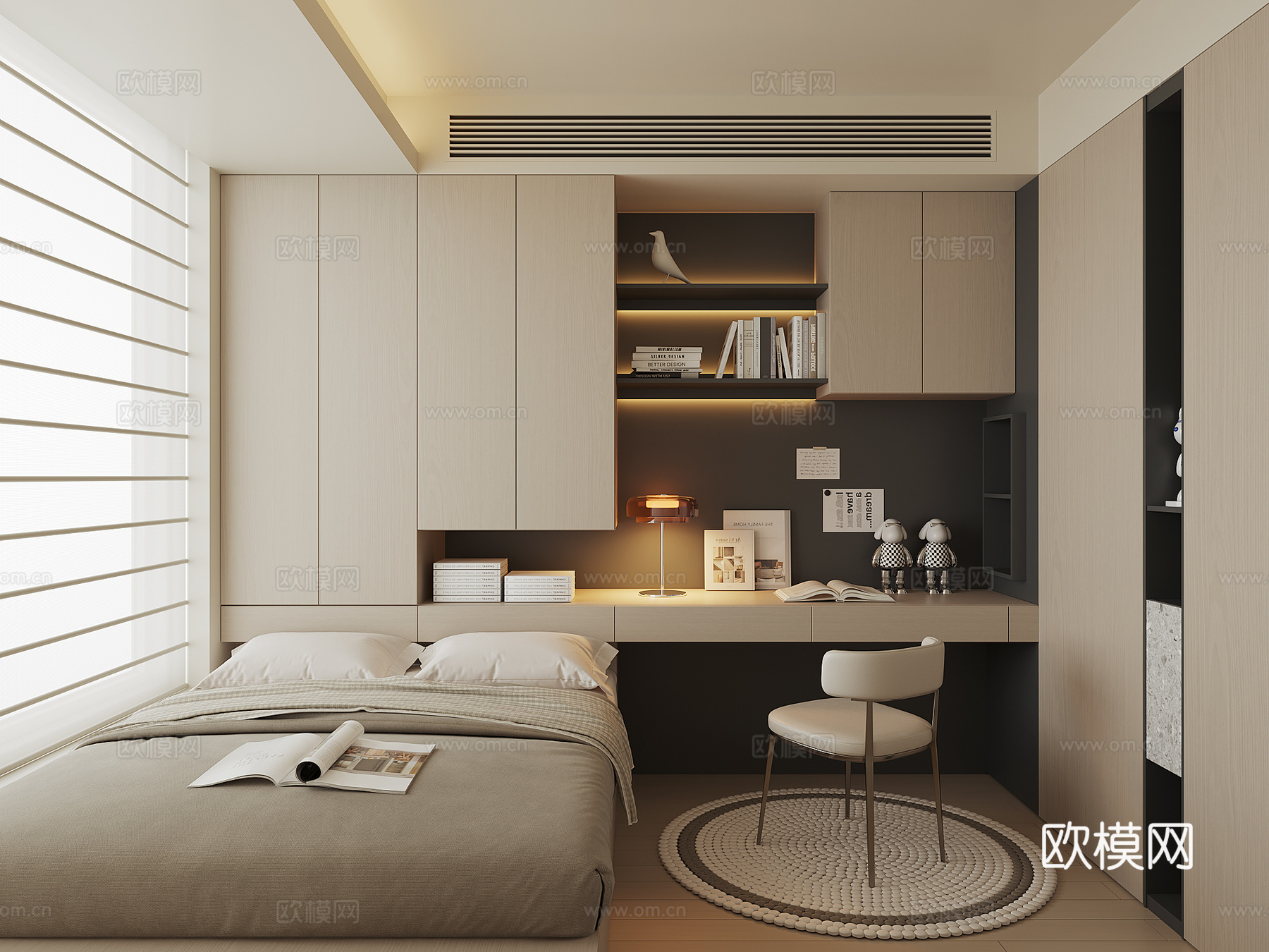 现代榻榻米卧室3d模型下载