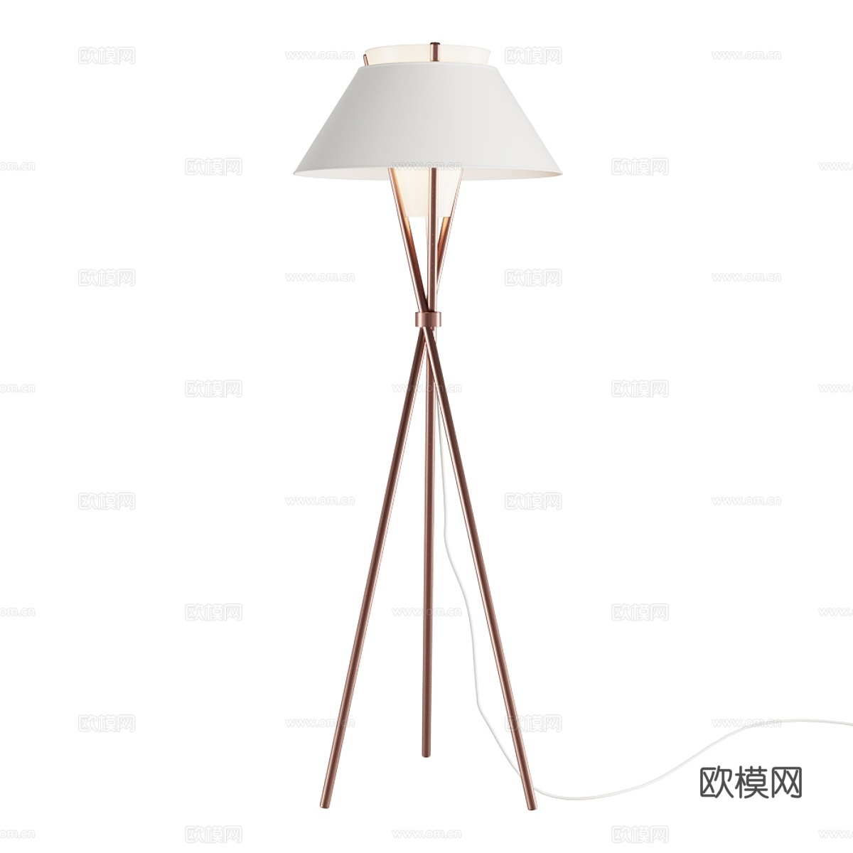 三立柱织物灯罩落地灯A3d模型下载