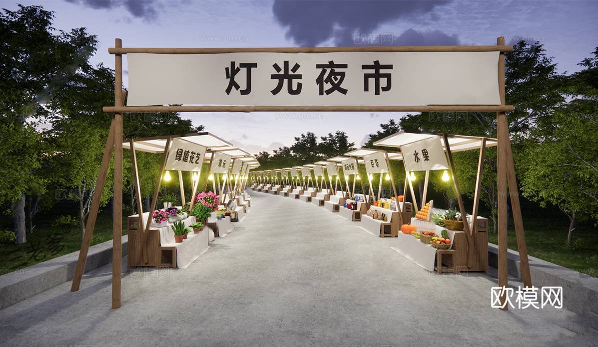 商业摊位 网红摊位 地摊 夜市小摊su模型